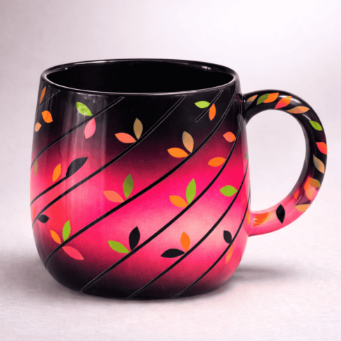 Vibrant Petal Fusion – Black Pink & Sunset Tone Mug Pair cover image.