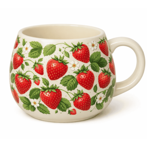 “Strawberry Garden Cream & Black Mug Pair” cover image.
