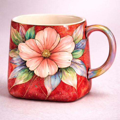 “Floral Elegance Mug Pair –Dull Red & Multicolor Flower Coffee & Tea Cups” cover image.