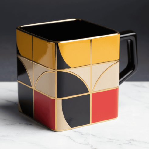 “Golden Edge Glitter Mug Pair – Contemporary Geometric Style” cover image.