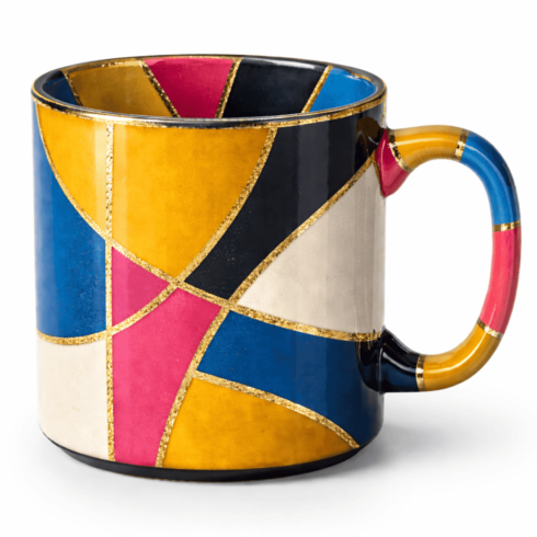 Trendy Multicolour Geometric Mug Pair – Bold Abstract Coffee mugs or Cups cover image.