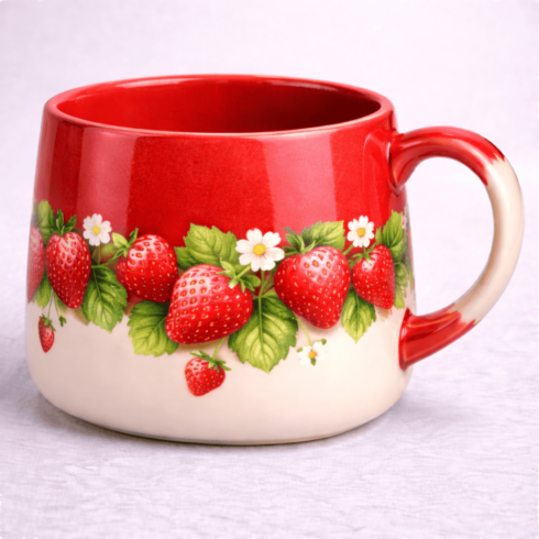 Trendy Strawberry Garden Delight Coffee Mug Pair cover image.