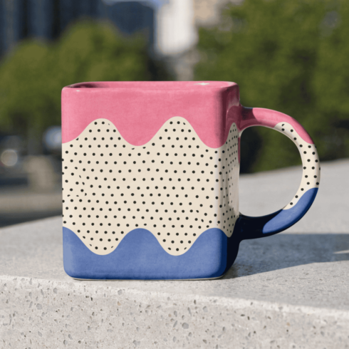 Elegant Pink Blue Cream Dotted Coffee & Tea Mug Pair cover image.
