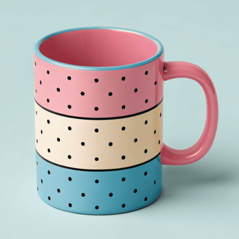 Charming Pink Blue Cream Dotted Mug Pair cover image.
