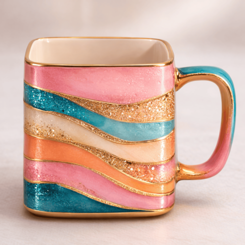 Pastel Fusion – Horizontal Geometric Coffee Mug Duo cover image.
