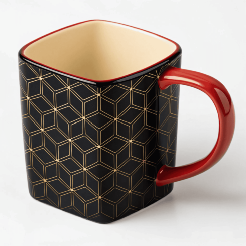 Elegant Black and Red Cream Mug Mockup Pair – Geometric & Lining Pattern Cups cover image.
