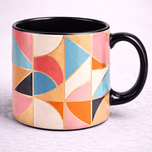 Modern Geometric and Floral Coffee & Tea Mug Mockup Pair – Pink, Peach, Orange & Blue cover image.