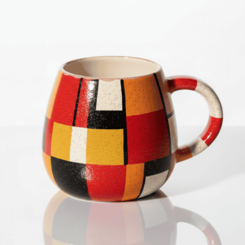Modern Multicolour Geometric Coffee Mug Mockup Pair – Mustard Yellow, Red, Orange, Black & Cream cover image.