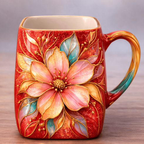 Multicolour Artistic Coffee Mug Pair – Floral Style Cups cover image.
