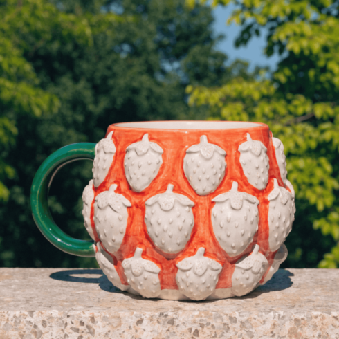 Elegant Strawberry Garden Coffee & Tea Mug Mockup Pair cover image.