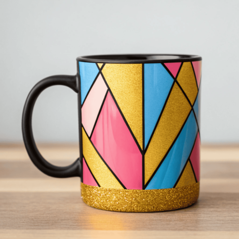 Modern Geometric Coffee & Tea Mug Mockup pair – Pink Blue Mustard Cream cover image.