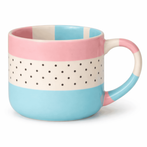 Trendy Pink, Cream & Blue Mug and Cup Mockup Set with Black Polka Dot Design cover image.