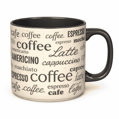 “Minimal Luxe Coffee Typography Mugs – Beige, Black & Mehroon Combo” cover image.