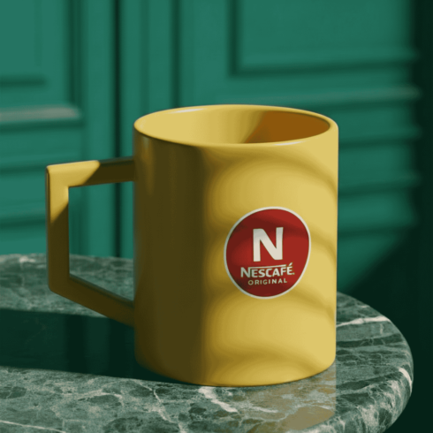Yellow & Black Coffee Mug Mockup Pair with Nescafé Style Branding cover image.