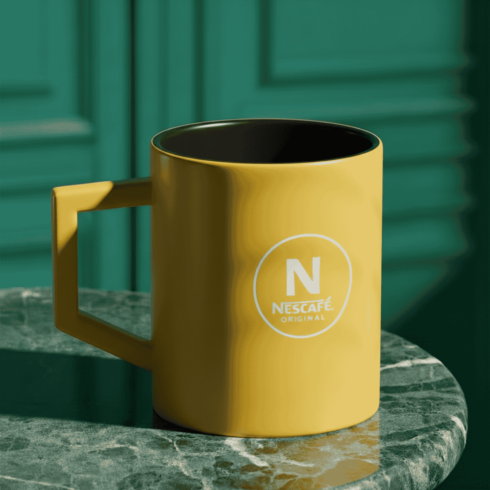 Nescafé Style Coffee Mug Mockup pair| Yellow Branding Cup cover image.