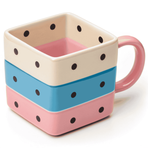 Playful Pink Blue Cream Mug Mockup pair with Black Polka Dot Design cover image.