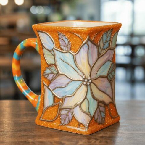 Mustard Yellow & Azure Blue Coffee Mug Mockup Pair with Bold Multicolour Floral Art cover image.