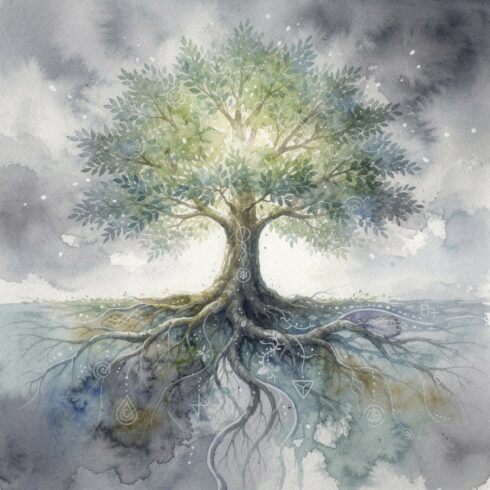 Watercolor Tree with Crown and Roots – Airy Nature Illustration cover image.