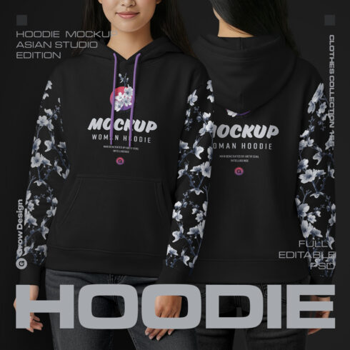 Women Hoodie Mockup Set Asian Model Studio Generated Ai cover image.