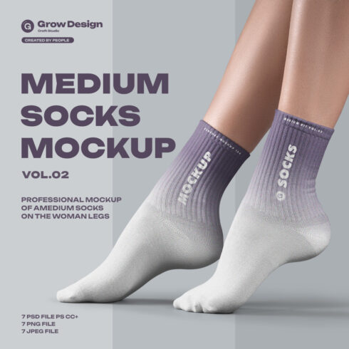7 Medium Socks Mockup Set Female Legs cover image.