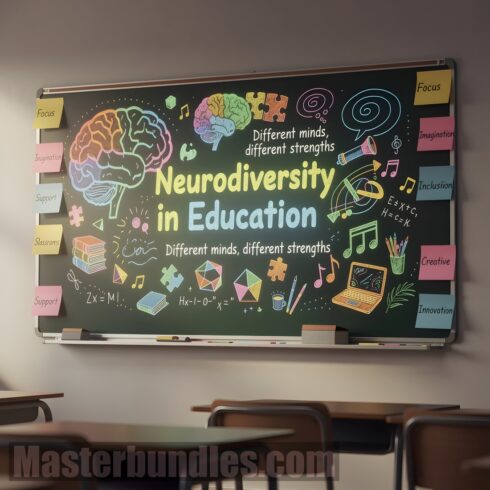 Neurodiversity Awareness Digital Chalkboard – Colorful Ideas & Sketches Illustration cover image.