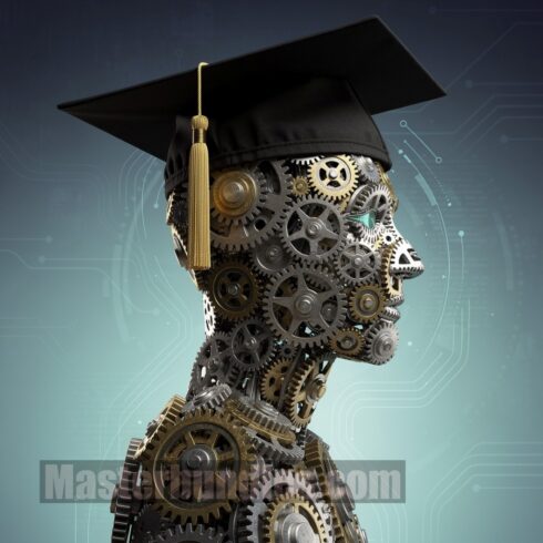 Human Head Made of Gears with Graduation Hat – Education Technology Illustration cover image.