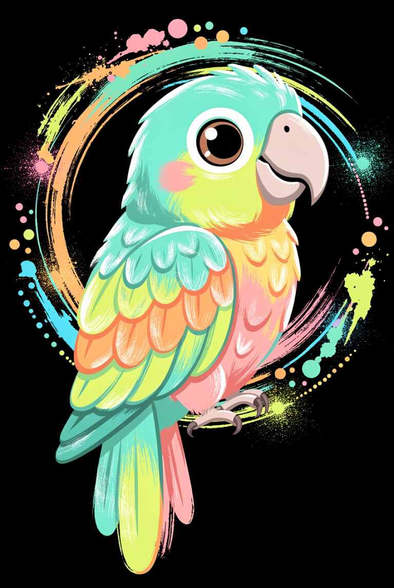 30 High-Quality Colorful Parrot Paintings – Cute Animal Art on Black ...