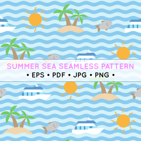 Flat Summer Sea Seamless Pattern - Colorful flat ocean repeatable pattern in EPS, PDF, PNG, JPG formats cover image.