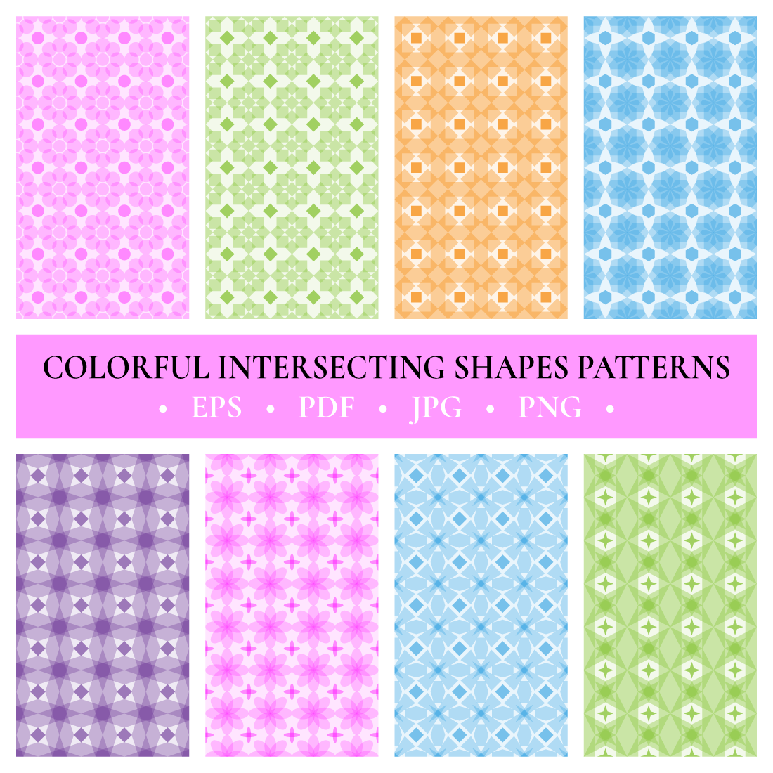 Colorful Intersecting Shapes Seamless Patterns - 8 Flat Abstract ...