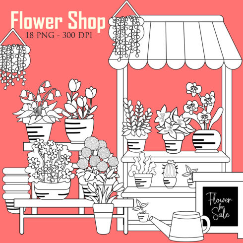 Digital stamp of flower booth sells various of flowers cover image.