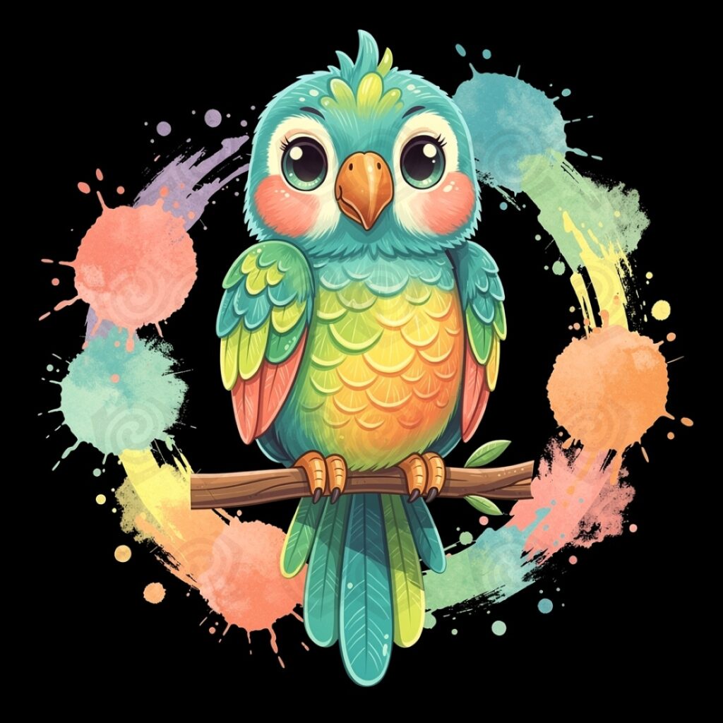 30 High-Quality Colorful Parrot Paintings – Cute Animal Art on Black ...