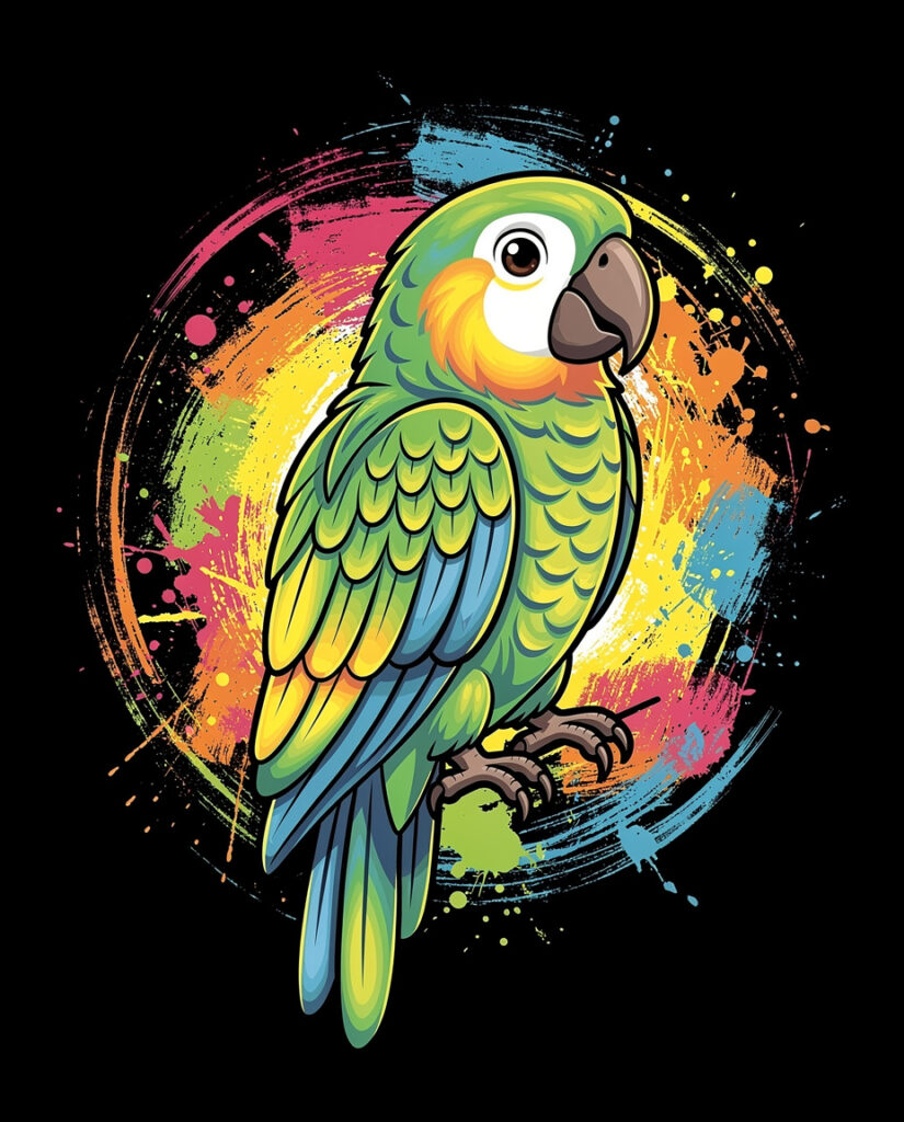 30 High-Quality Colorful Parrot Paintings – Cute Animal Art on Black ...
