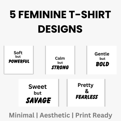 Feminine Minimal T-Shirt Design Bundle Aesthetic Typography Quotes PNG Pack cover image.
