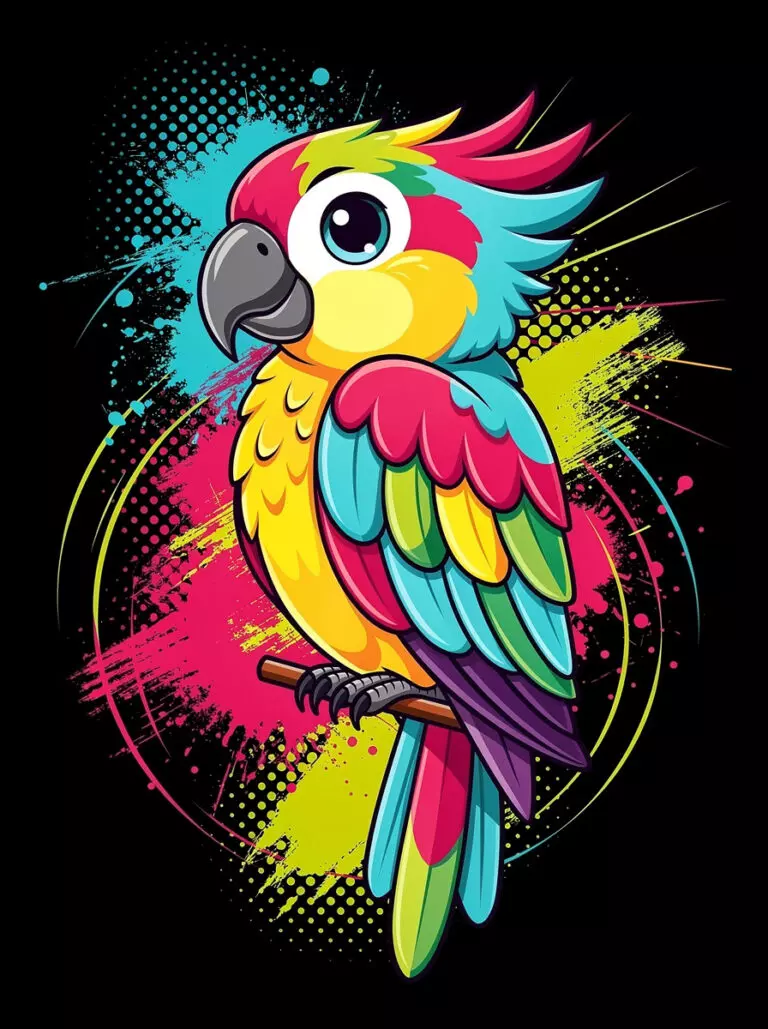 30 High-Quality Colorful Parrot Paintings – Cute Animal Art on Black ...