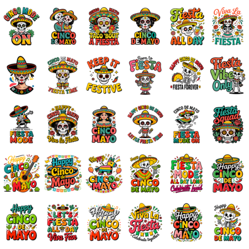 Cinco de Mayo PNG Bundle – 30+ Fiesta Skull Sublimation Designs, Mexican Holiday Graphics, Funny Quotes cover image.