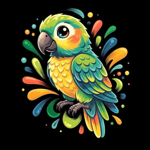 30 High-Quality Colorful Parrot Paintings – Cute Animal Art on Black Background cover image.