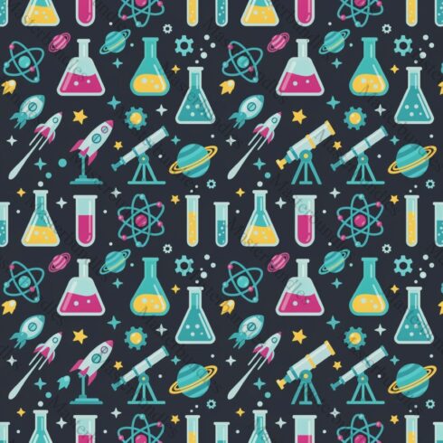 Seamless Science and Space Pattern – Scientific Instruments and Cosmic Icons Background cover image.
