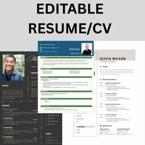Resume/cv design Editable template word and pdf cover image.