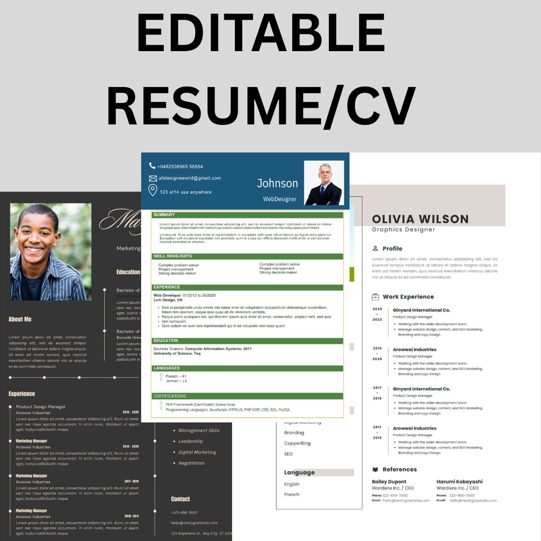 Resume/cv design Editable template word and pdf - MasterBundles