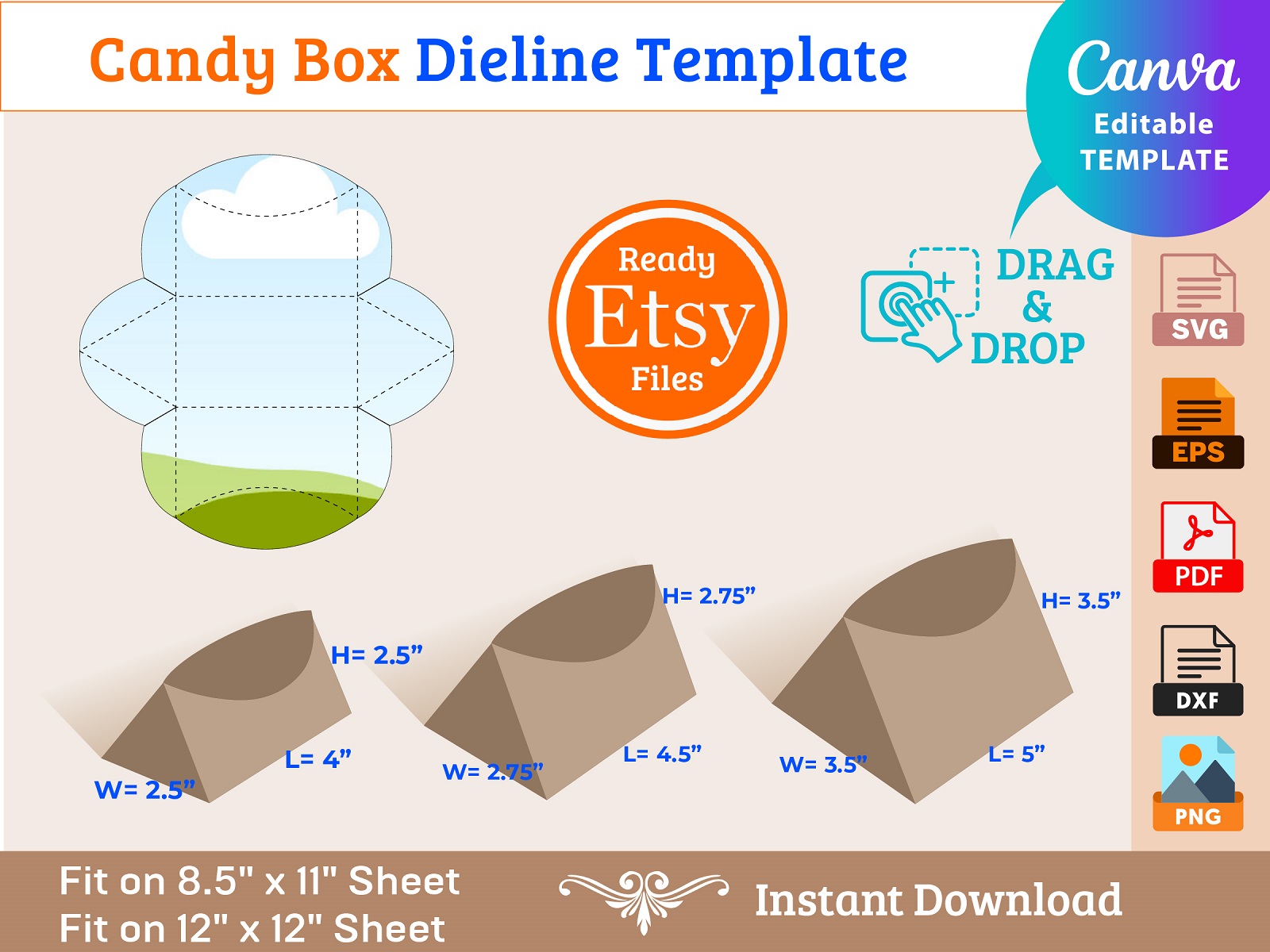 Bundle of 3 size Candy box template Dieline Template - MasterBundles