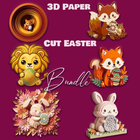 Cute 3D Easter Animals PNG Bundle – High-Res Transparent Graphics for Sublimation & Stickers cover image.