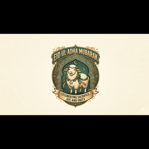 Premium Eid Ul Adha Mubarak Logo – Stylized Sheep Vector Design for T-shirts & Merch cover image.