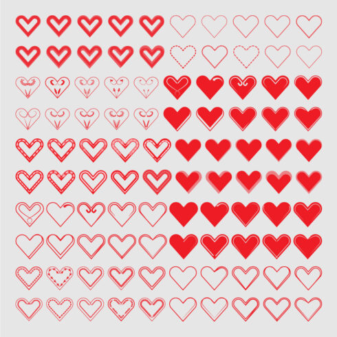Set of Red Outline Heart Icons and social media elements cover image.