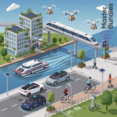 Near Future Sustainable City Transport: Driverless Vehicles and Drones in Smart Urban Mobility cover image.
