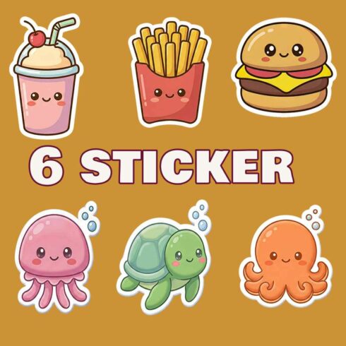 Kawaii Master Bundle - 6 Adorable Food & Sea Creature Stickers (All-Season Designs) cover image.