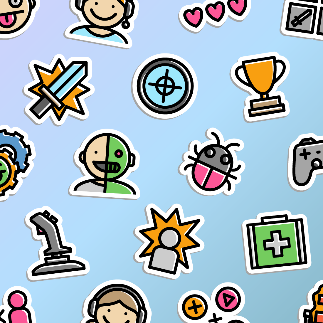 Gaming Sticker Bundle in Two Versions - 94 Editable Gaming Stickers in ...