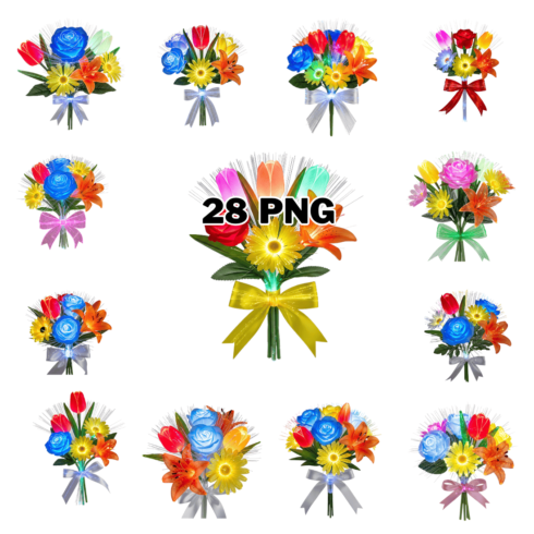 Colorful Glowing Flower Bouquet Sublimation Clipart Bundle cover image.