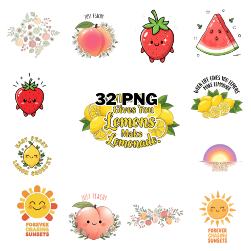 Cute Summer Quotes & Fruits Sublimation Clipart Bundle cover image.