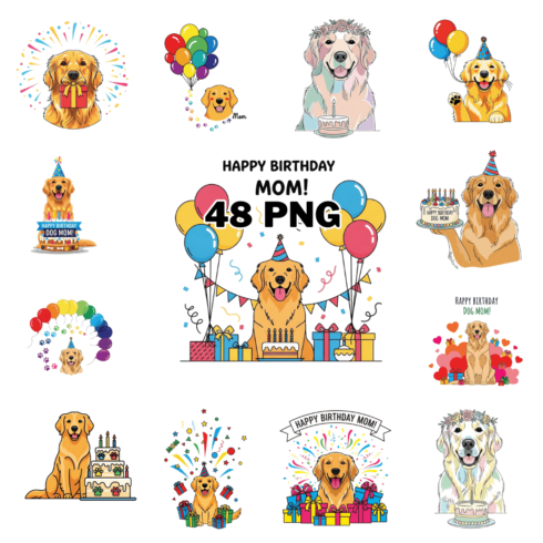 Golden Retriever Mom Birthday Sublimation Clipart Bundle cover image.