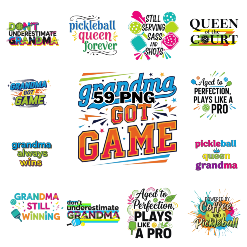 Funny Pickleball Grandma Quote Sublimation Clipart Bundle cover image.
